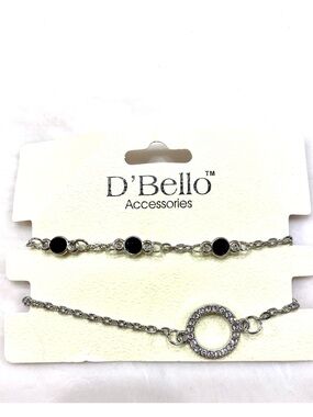 D'Bello Silver-Tone Black Accent Layered Bracelet Set
